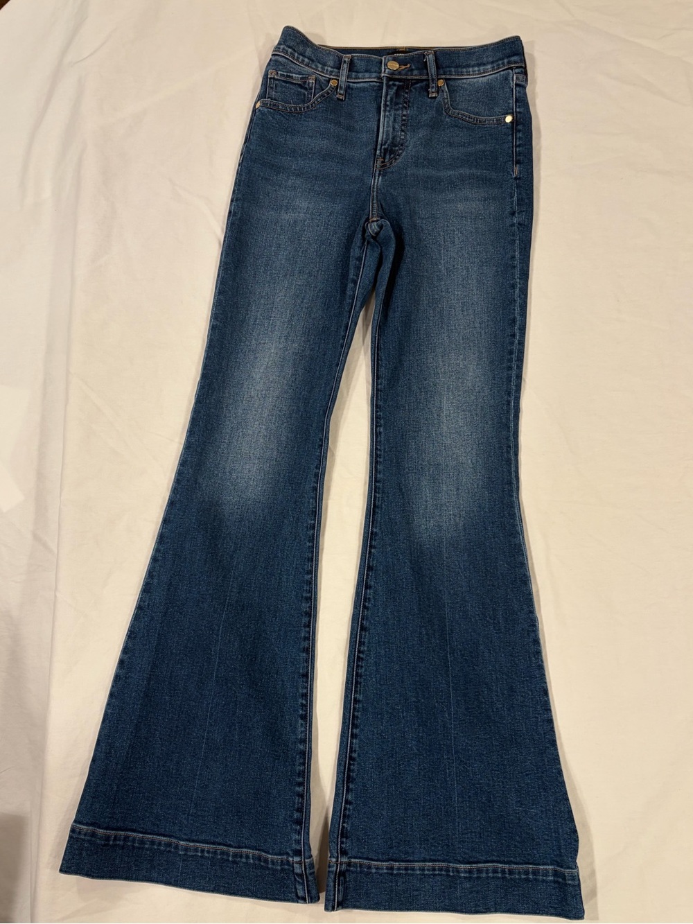 Express Dark Blue 70s Flare Mid Rise Jeans